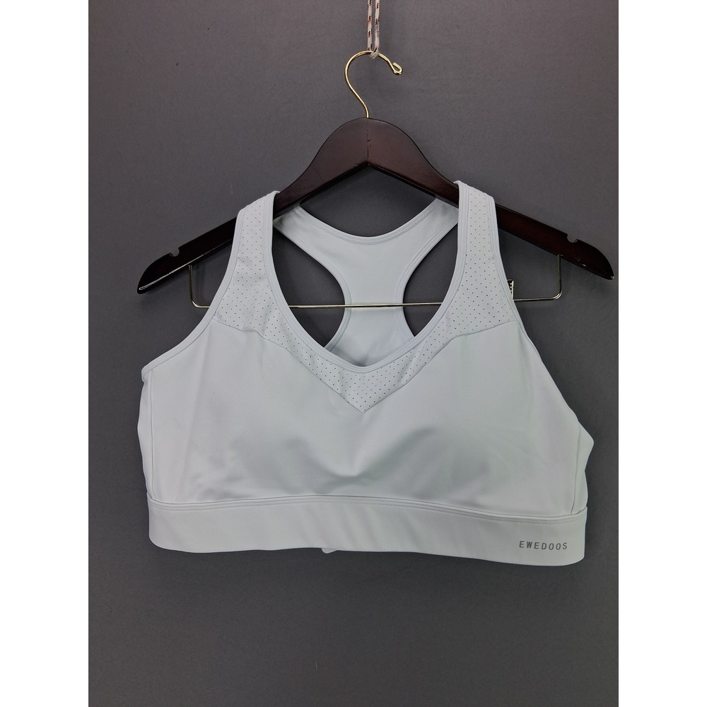 Ewedoos Sports Bra High Impact Racerback White Perforated Gym Workout 1397